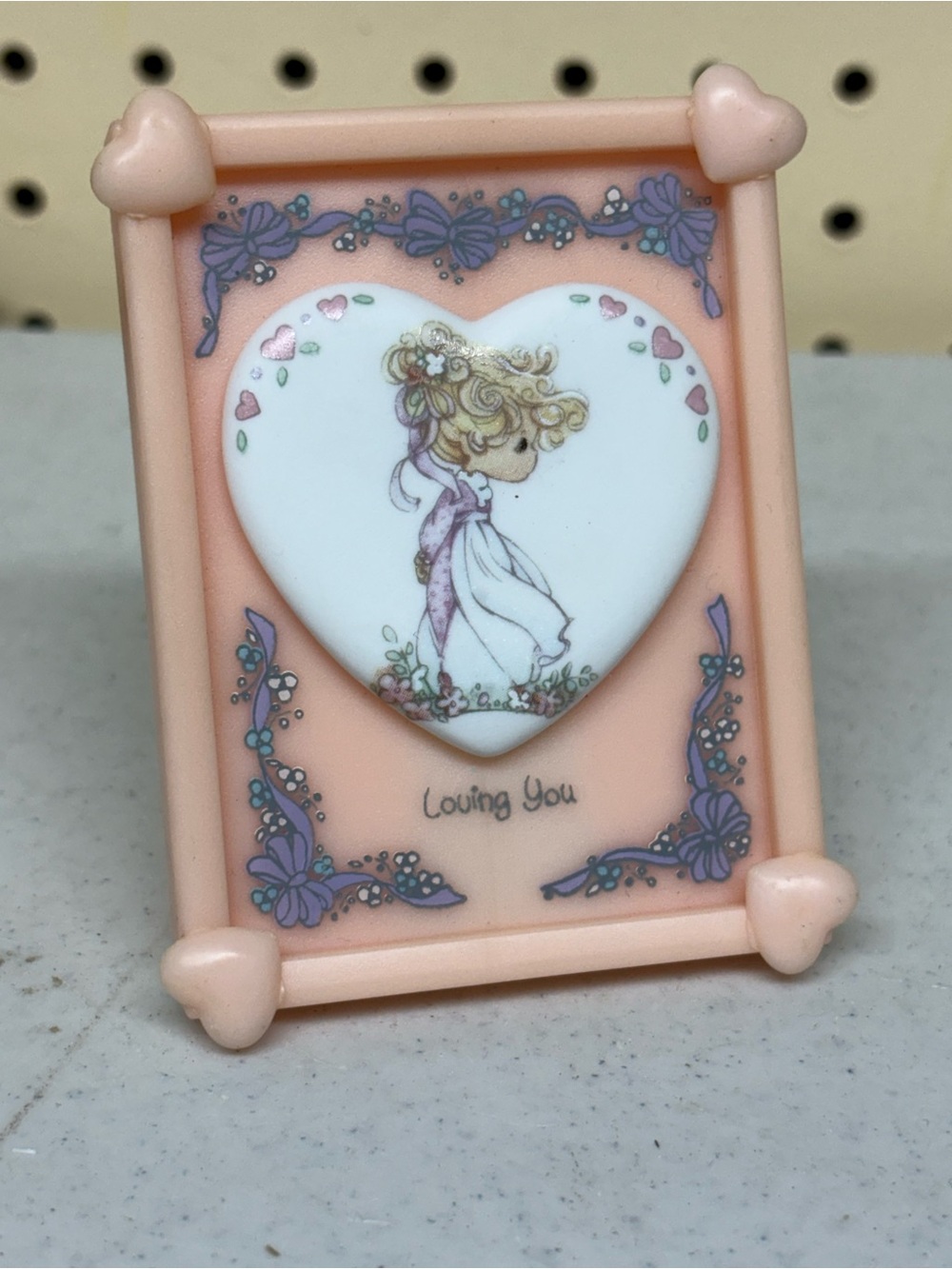 Precious Moments Peach Frame with Purple Floral Accents